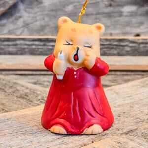 Vintage Giftco Porcelain Sleepy Bear in Nightgown Bell Christmas Ornament-2.75”H